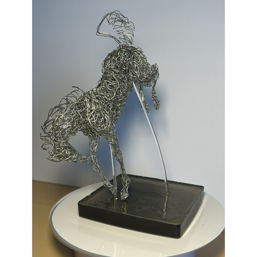 Handmade Silver-Tone Wire Bucking Horse Sculpture Equestrian Metal Art - Picture 10 of 14
